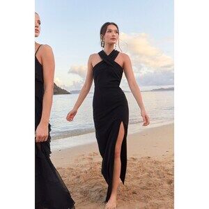 Lulus Head To Cocktail Hour Black Halter Neck Maxi Dress - Size M